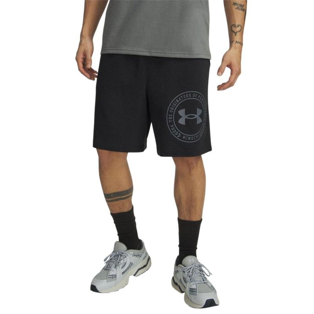 Under Armour Mens Rival Fleece Graphic Print Tapered Shorts / Black